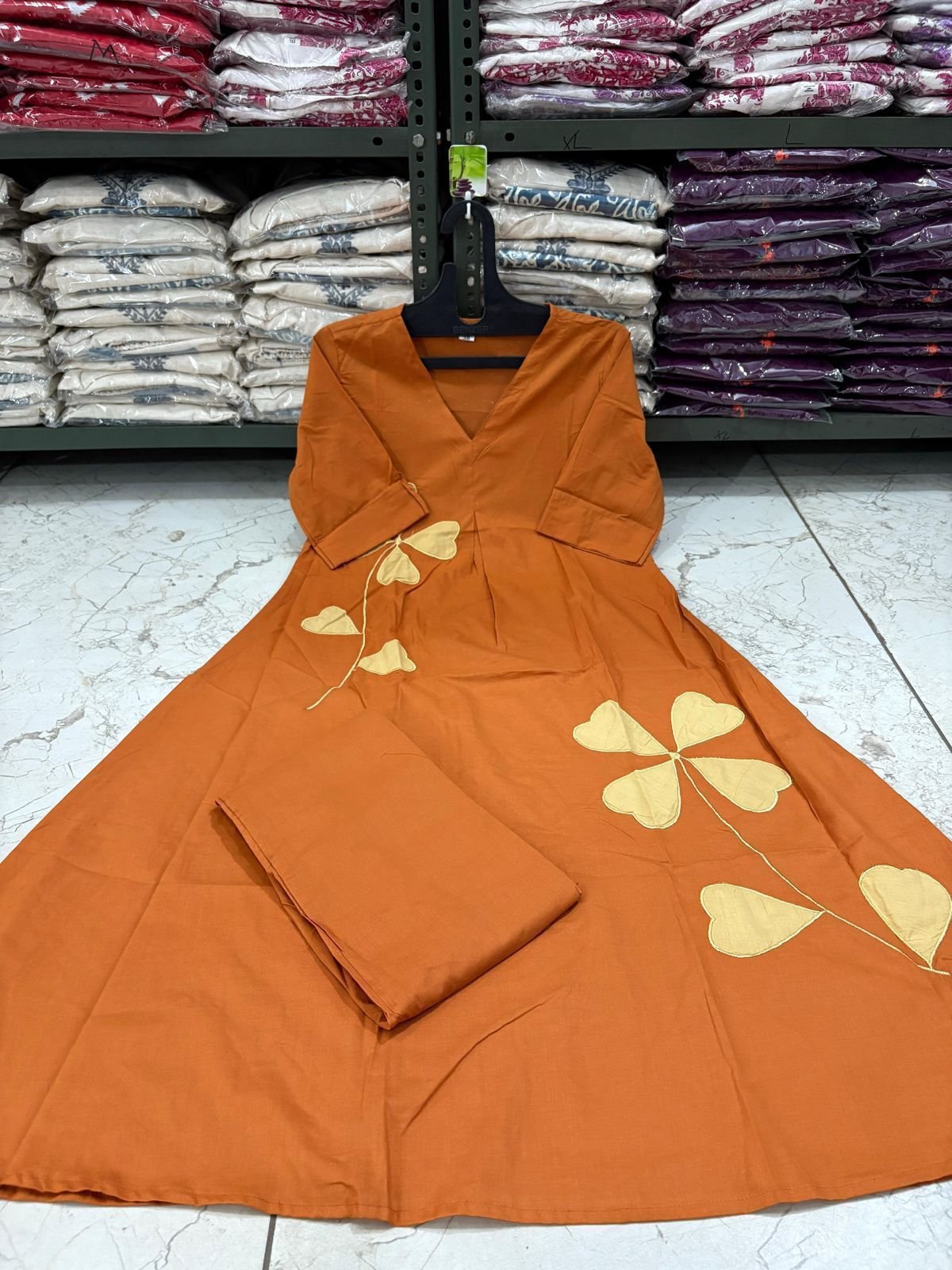 Orange  Cotton Patchwork Cord-Set